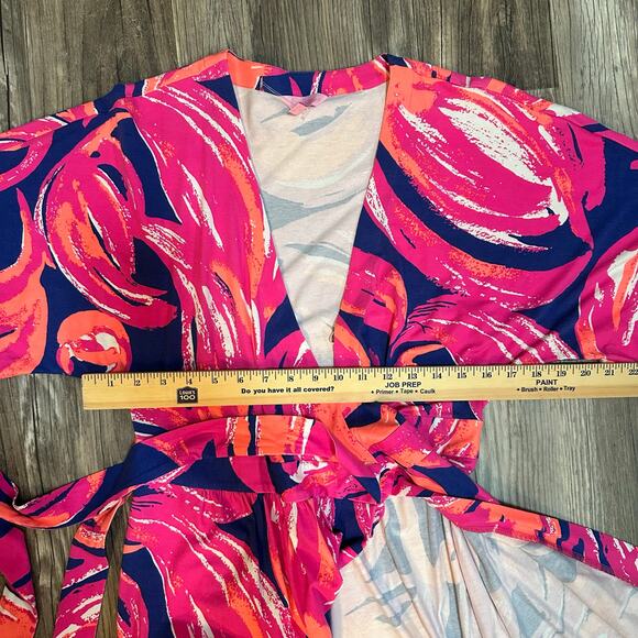 NWOT Lilly Pulitzer Amoritta Wrap Mini Dress Women Small Bomber Blue Plume Bloom - Picture 7 of 10